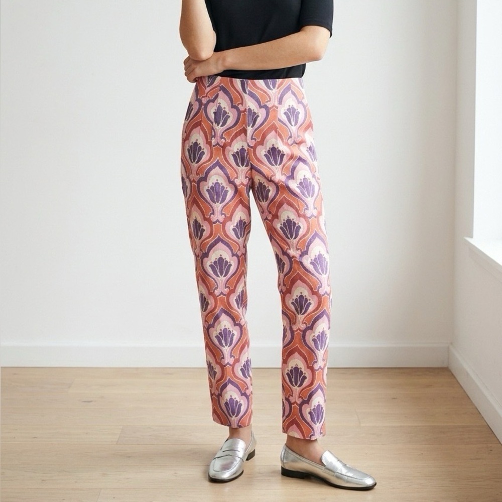 Zara Pink and Purple Patterned Cropped Pants